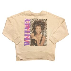 Whitney Houston Sweatshirt Size L‎ Oversized Retro Graphic Print Cream Crew Neck
